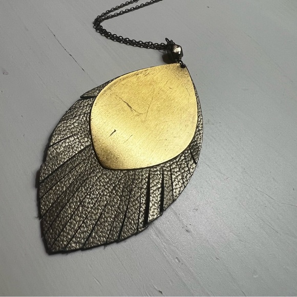 Noonday Collection Gold Leather Feather Necklace - Picture 2 of 3